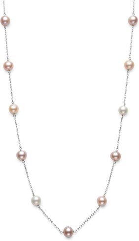 Belacqua 10K Gold Pearl Necklace for Women | Pearl Station Necklace Cultured Fresh Water Pearl | Jewelry Gift for Her | 18'' in Saudi Arabia