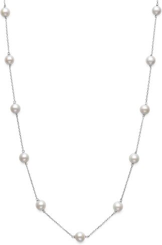 Belacqua 10K Gold Pearl Necklace for Women | Pearl Station Necklace Cultured Fresh Water Pearl | Jewelry Gift for Her | 18'' in Saudi Arabia
