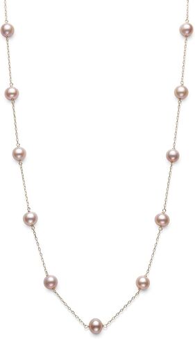 Belacqua 10K Gold Pearl Necklace for Women | Pearl Station Necklace Cultured Fresh Water Pearl | Jewelry Gift for Her | 18'' in Saudi Arabia