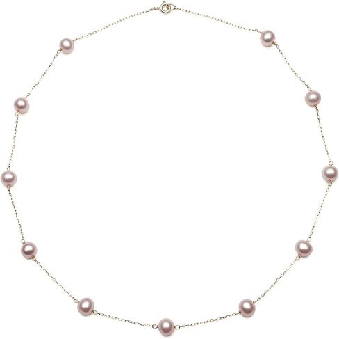 Belacqua 10K Gold Pearl Necklace for Women | Pearl Station Necklace Cultured Fresh Water Pearl | Jewelry Gift for Her | 18'' in Saudi Arabia