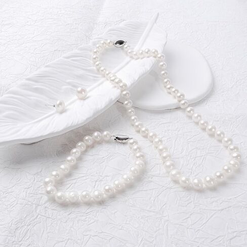 AAA Freshwater Cultured Potato Pearl Jewelry Set for Women White Real Pearl Strand Necklace Stud Earring Bracelet Crafted in 925 Sterling Silver Birthday in Kuwait