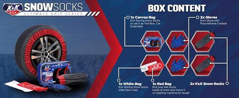 k & k Auto Accostories Snow Swicks for Tyres - Pro Series for Ultimate Grip Content for Tyre Snow Chain - جهاز جر الثلج لسيارات الركاب سيارات سيارات الدفع الرباعي في حالات الطوارئ الشتوية (كبيرة) in Saudi Arabia