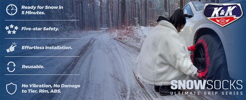 k & k Auto Accostories Snow Swicks for Tyres - Pro Series for Ultimate Grip Content for Tyre Snow Chain - جهاز جر الثلج لسيارات الركاب سيارات سيارات الدفع الرباعي في حالات الطوارئ الشتوية (كبيرة) in Saudi Arabia