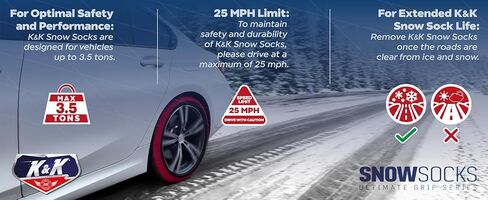 k & k Auto Accostories Snow Swicks for Tyres - Pro Series for Ultimate Grip Content for Tyre Snow Chain - جهاز جر الثلج لسيارات الركاب سيارات سيارات الدفع الرباعي في حالات الطوارئ الشتوية (كبيرة) in Saudi Arabia