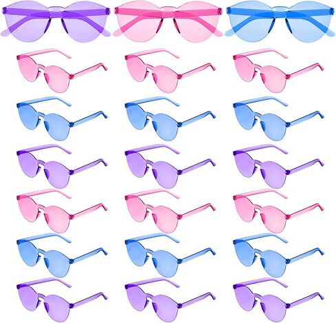 Kingdder 24 Pack Hawaii Cartoon Sunglasses Theme Party Favors Bulk Pink Purple Blue Round Rimless Transparent Sun Glasses for Cute Candy Color Cartoon Birthday Party Supplies Decorations in Saudi Arabia