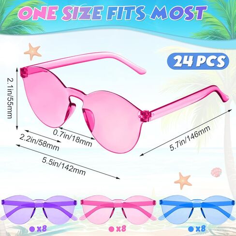 Kingdder 24 Pack Hawaii Cartoon Sunglasses Theme Party Favors Bulk Pink Purple Blue Round Rimless Transparent Sun Glasses for Cute Candy Color Cartoon Birthday Party Supplies Decorations in Saudi Arabia