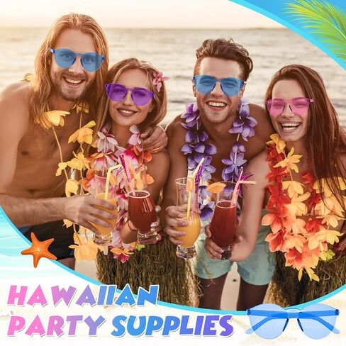 Kingdder 24 Pack Hawaii Cartoon Sunglasses Theme Party Favors Bulk Pink Purple Blue Round Rimless Transparent Sun Glasses for Cute Candy Color Cartoon Birthday Party Supplies Decorations in Saudi Arabia