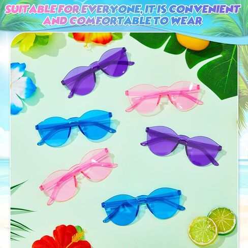 Kingdder 24 Pack Hawaii Cartoon Sunglasses Theme Party Favors Bulk Pink Purple Blue Round Rimless Transparent Sun Glasses for Cute Candy Color Cartoon Birthday Party Supplies Decorations in Saudi Arabia