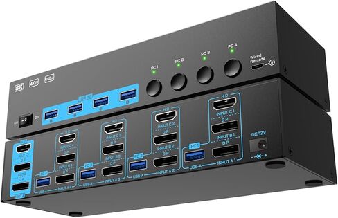 8K@60HZ USB 3.0 KVM Switch, HDMI KVM Switch 2 Ports, 2 Computers Share 1 Monitor and 3 USB Devices, ANQXX Keyboard Mouse Switch with Wired Control, 2 USB Cables and Power Adapter in Kuwait