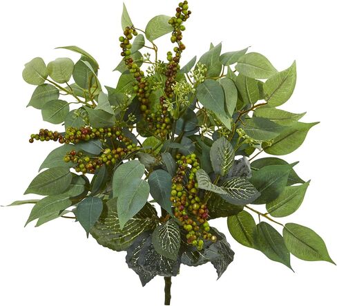 Nearly Natural 14in. Mixed Ficus, Fittonia and Berries Bush Artificial Plant (Set of 6) in Saudi Arabia