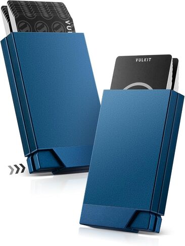 حامل بطاقة الائتمان المزدوج من جانب Vulkit Men ، حامل محفظة إطراء الزر المزدوج المزدوج مع حظر RFID ، علبة بطاقة ألومنيوم إطار المعادن ، تحتوي على 12-16 بطاقة (البحرية) in Kuwait