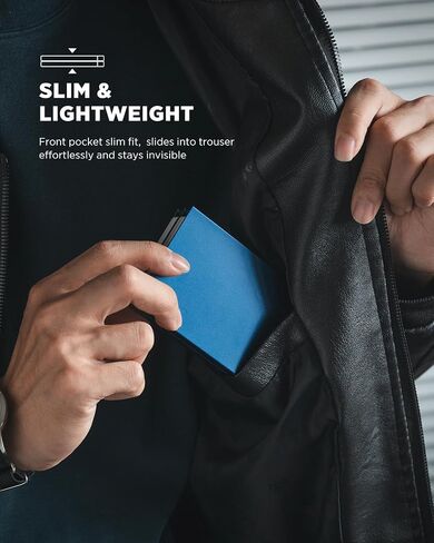 حامل بطاقة الائتمان المزدوج من جانب Vulkit Men ، حامل محفظة إطراء الزر المزدوج المزدوج مع حظر RFID ، علبة بطاقة ألومنيوم إطار المعادن ، تحتوي على 12-16 بطاقة (البحرية) in Kuwait