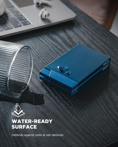 حامل بطاقة الائتمان المزدوج من جانب Vulkit Men ، حامل محفظة إطراء الزر المزدوج المزدوج مع حظر RFID ، علبة بطاقة ألومنيوم إطار المعادن ، تحتوي على 12-16 بطاقة (البحرية) in Kuwait