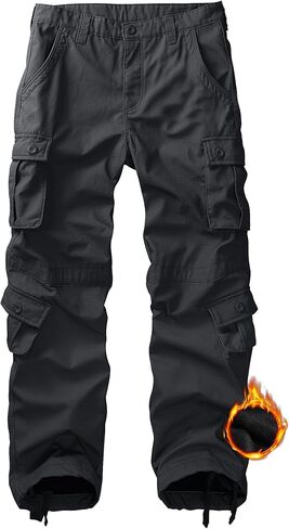 سراويل KOCTHOMY الرجالية المبطنة بالصوف للمشي لمسافات طويلة، سراويل شتوية حرارية خارجية للعمل غير رسمية مع جيوب متعددة، بدون حزام. in Kuwait