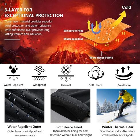 سراويل KOCTHOMY الرجالية المبطنة بالصوف للمشي لمسافات طويلة، سراويل شتوية حرارية خارجية للعمل غير رسمية مع جيوب متعددة، بدون حزام. in Kuwait