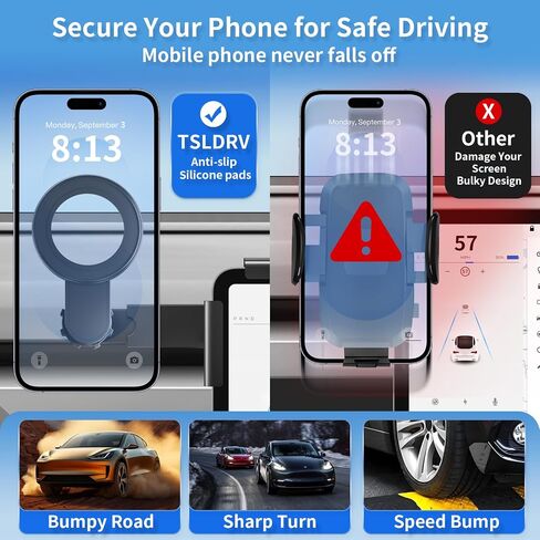 Magnetic Phone Mount for Tesla Model Y Juniper Model 3 Highland Cybertruck for MagSafe【Strongest Magnet Power】 Screen Phone Mount for Tesla Model Y/3/Cybertruck Accessories Matte in Saudi Arabia