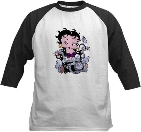 Cafepress Betty Boop Eat My Dust Kids Baseball T Shirt Kids Cotton Baseball Jersey ، 3/4 Raglan Sleeve Shirt in Kuwait