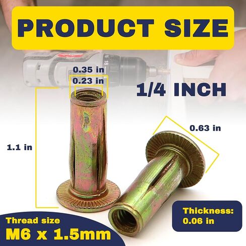 50 Pack 1/4-20 Multi-Grip Rivet Nuts - Zinc-Plated Steel Construction Fasteners - Pre-Bulbed Shank - Flat Head Threaded Insert Nut - Ideal for Household Items, Automobiles, Equipment Housings in Saudi Arabia