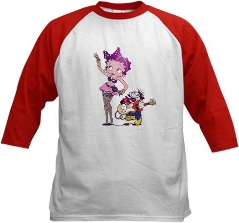 CafePress Betty Boop Rock Madonna Style Kids Baseball T Shirt Kids Cotton Baseball Jersey, 3/4 Raglan Sleeve Shirt in Kuwait