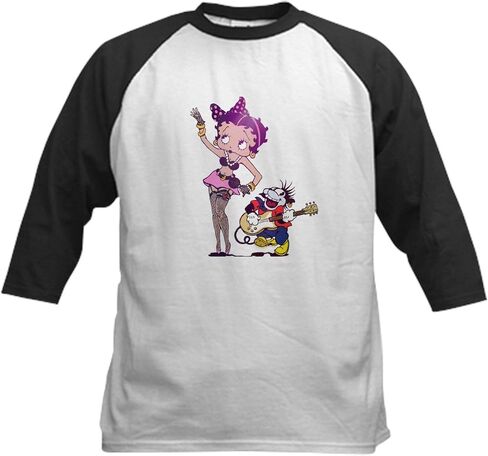 CafePress Betty Boop Rock Madonna Style Kids Baseball T Shirt Kids Cotton Baseball Jersey, 3/4 Raglan Sleeve Shirt in Kuwait