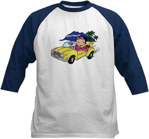 CafePress Betty Boop Hollywood Cruising Kids Baseball T Shirt Kids Cotton Baseball Jersey, 3/4 Raglan Sleeve Shirt in Saudi Arabia