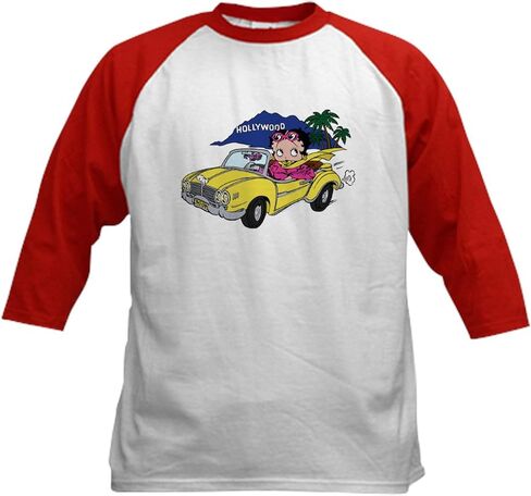 CafePress Betty Boop Hollywood Cruising Kids Baseball T Shirt Kids Cotton Baseball Jersey, 3/4 Raglan Sleeve Shirt in Saudi Arabia