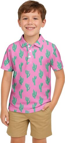 Boys Golf Polo Shirts Short Sleeve - Fun Hawaiian Shirts, Summer Casual Vacation Tops for Kids Age 7-14 in Kuwait