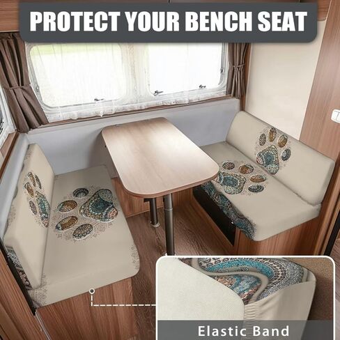 Boho Mandala Dog Paw Print 2 PCS RV DiNette Cushion يغطي وسادة العربة المضادة للماء Cushion Slipcover Stretch Sofa Pratector Coverts1 Backrest Covers و 1 Bench Covers in Kuwait