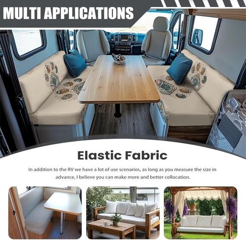 Boho Mandala Dog Paw Print 2 PCS RV DiNette Cushion يغطي وسادة العربة المضادة للماء Cushion Slipcover Stretch Sofa Pratector Coverts1 Backrest Covers و 1 Bench Covers in Kuwait