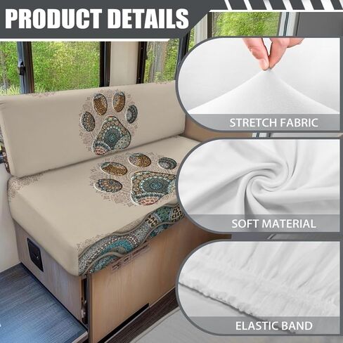 Boho Mandala Dog Paw Print 2 PCS RV DiNette Cushion يغطي وسادة العربة المضادة للماء Cushion Slipcover Stretch Sofa Pratector Coverts1 Backrest Covers و 1 Bench Covers in Kuwait