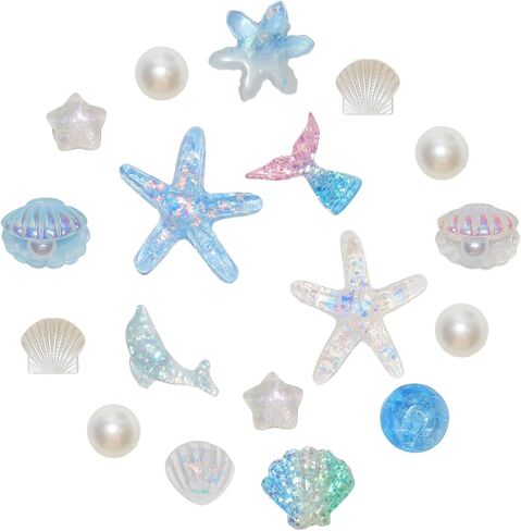 18pcs Bling Shoe Charms for Women,Blue Starfish Shell Dolphin Fishtail Pearl Shoe Charms Pearl Shoe Chain Luxury Jewelry Cute Clogs Shoes Decoration DIY Party Favors in Saudi Arabia