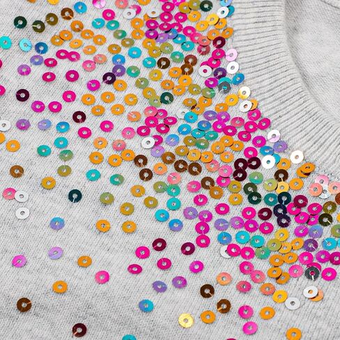 Danny D Girls Sequin Knitted Sweater Cardigan Crew Neck Long Sleeve Button Tops in Kuwait