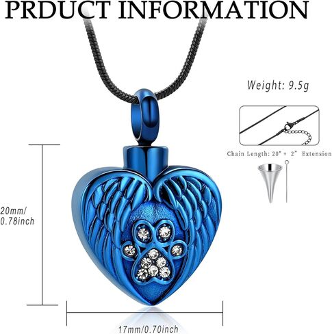 Heart Paw Print Urn Necklace for Ashes for Dog Cremation Jewelry Angel Wing Heart Urn Locket Pendant for Dog/Cat in Kuwait