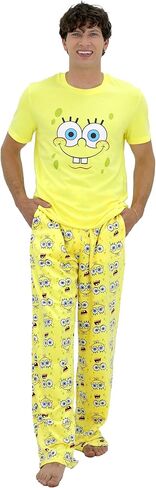 مجموعة بيجامات Spongebob للبالغين ، 2 قطعة Spongebob PJS للرجال ، قميص قصير الأكمام وسروال الصوف ، حجم S-M-L-XL in Saudi Arabia
