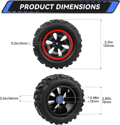 4PCS AllinRC Pre-Glued 1/10 RC Monster Truck Tires & 12mm Hex Wheels for Brushless Traxxas Stampede Rustler VXL Redcat Blackout Volcano Arrma Tekno HSP HPI Savage XS All-Terrain Tires (Type A) in Saudi Arabia