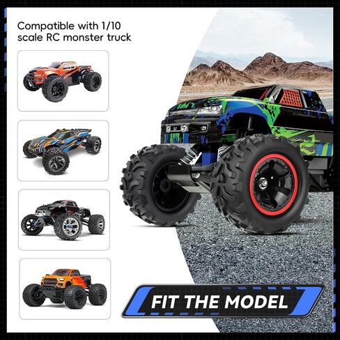 4PCS AllinRC Pre-Glued 1/10 RC Monster Truck Tires & 12mm Hex Wheels for Brushless Traxxas Stampede Rustler VXL Redcat Blackout Volcano Arrma Tekno HSP HPI Savage XS All-Terrain Tires (Type A) in Saudi Arabia