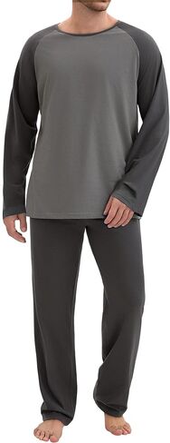 Mens Pajamas Set Comfy PJ مجموعات طويلة الأكمام بيجاماس قطن راجلان الأكمام 2 قطعة ملابس ليلية مع جيوب in Kuwait