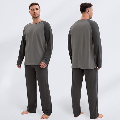 Mens Pajamas Set Comfy PJ مجموعات طويلة الأكمام بيجاماس قطن راجلان الأكمام 2 قطعة ملابس ليلية مع جيوب in Kuwait