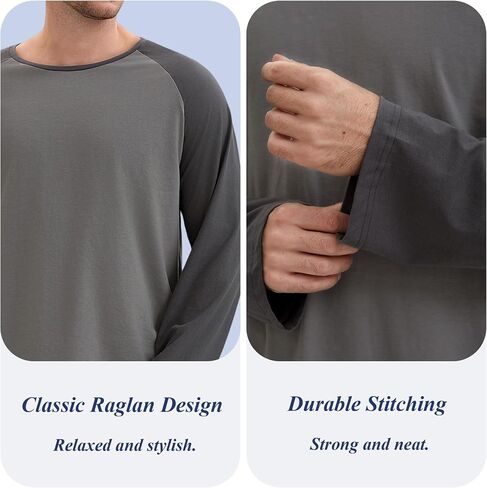Mens Pajamas Set Comfy PJ مجموعات طويلة الأكمام بيجاماس قطن راجلان الأكمام 2 قطعة ملابس ليلية مع جيوب in Kuwait