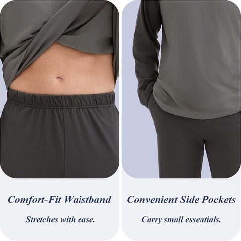 Mens Pajamas Set Comfy PJ مجموعات طويلة الأكمام بيجاماس قطن راجلان الأكمام 2 قطعة ملابس ليلية مع جيوب in Kuwait
