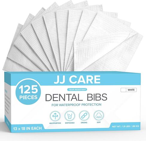 مرايل أسنان JJ CARE [عبوة من 125] - مرايل أسنان زرقاء مقاس 13 بوصة × 18 بوصة، مرايل طبيب أسنان مقاومة للماء 3 طبقات، مرايل أسنان يمكن التخلص منها لتمديد الرموش، مرايل للمريض لفن الأظافر، مناديل للأسنان للثقب in Kuwait