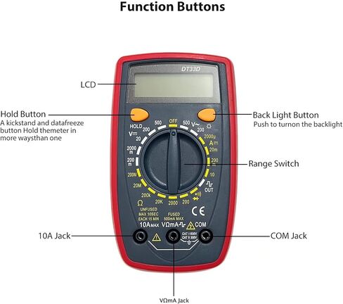 MultiMeter الرقمي ، AC/DC ، التيار ، الجهد ، المقاومة العداد/اختبار الرقمية مع اختبار OHM VOLT AMP & DIODE ، للمنزلات المنزلية ، الصمامات ، بطارية المركبات ، نظام الشحن ، دوائر السيارات in Saudi Arabia