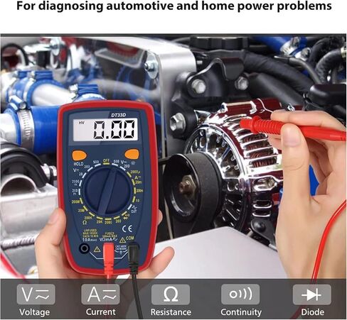 MultiMeter الرقمي ، AC/DC ، التيار ، الجهد ، المقاومة العداد/اختبار الرقمية مع اختبار OHM VOLT AMP & DIODE ، للمنزلات المنزلية ، الصمامات ، بطارية المركبات ، نظام الشحن ، دوائر السيارات in Saudi Arabia