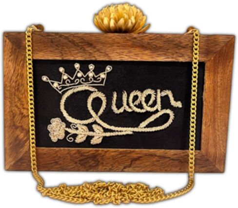 Maresse Women’s Bridal Ethnic Purse | Handmade Wooden Clutch with Rose Embroidery | Elegant Wedding Accessory (Queen), Brown in Saudi Arabia
