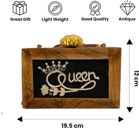 Maresse Women’s Bridal Ethnic Purse | Handmade Wooden Clutch with Rose Embroidery | Elegant Wedding Accessory (Queen), Brown in Saudi Arabia