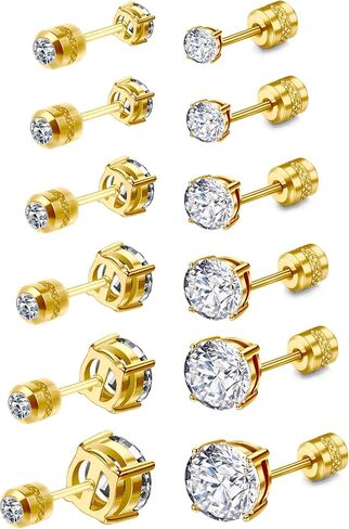 PierceNest 6 Pairs Stud Earrings for Women, Surgical Steel Earrings Set Lightweight and Trendy 316L CZ Cartilage Earlobes Hypoallergenic(Rose Gold) in Saudi Arabia