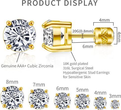 PierceNest 6 Pairs Stud Earrings for Women, Surgical Steel Earrings Set Lightweight and Trendy 316L CZ Cartilage Earlobes Hypoallergenic(Rose Gold) in Saudi Arabia