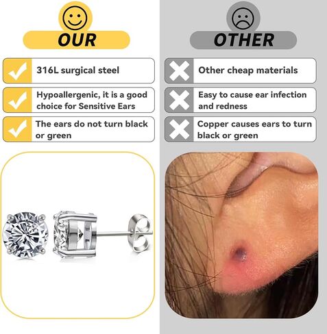 PierceNest 6 Pairs Stud Earrings for Women, Surgical Steel Earrings Set Lightweight and Trendy 316L CZ Cartilage Earlobes Hypoallergenic(Rose Gold) in Saudi Arabia