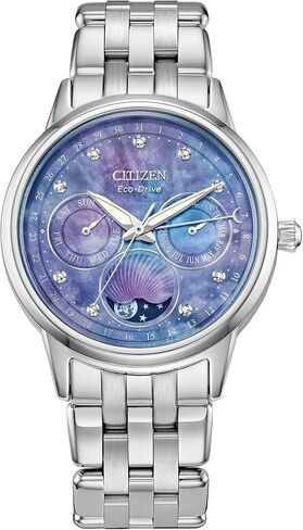 Citizen Eco-Drive Calendrier Moonphase Blue Diamond Accent Dial Stainless Steel Watch | 37mm | FD0000-52N in Kuwait