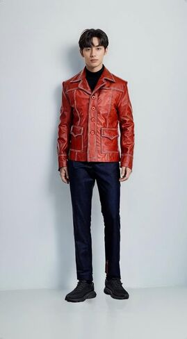 Vearfit Men's Fight Club Movie Black and Red Real Real Leather Screeta in Kuwait